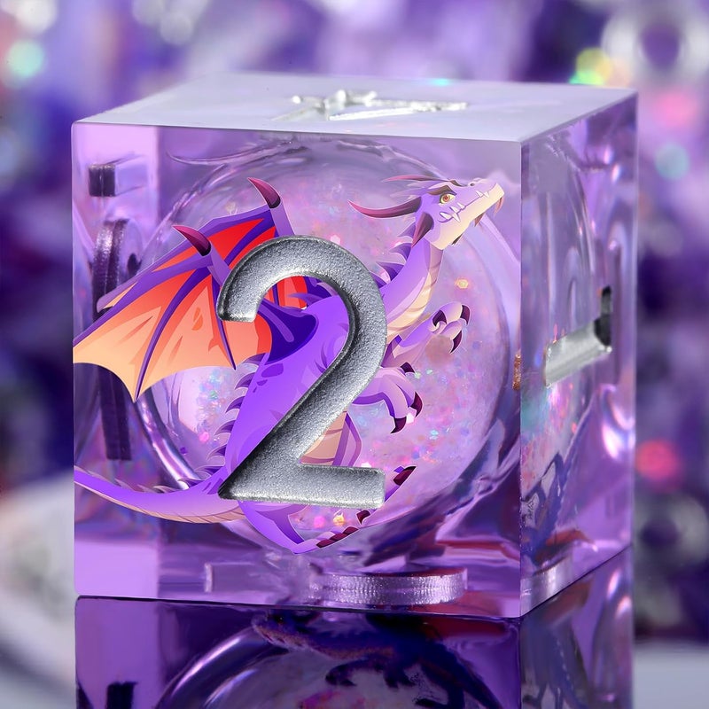 DNDND Purple Dragon Dice with Silver Numbers | Liquid Core 7-Piece Sharp Edge D&D Dice Set | Dragon Themed Collectible Metal Case | RPG Tabletop Gaming Gift - Image 2